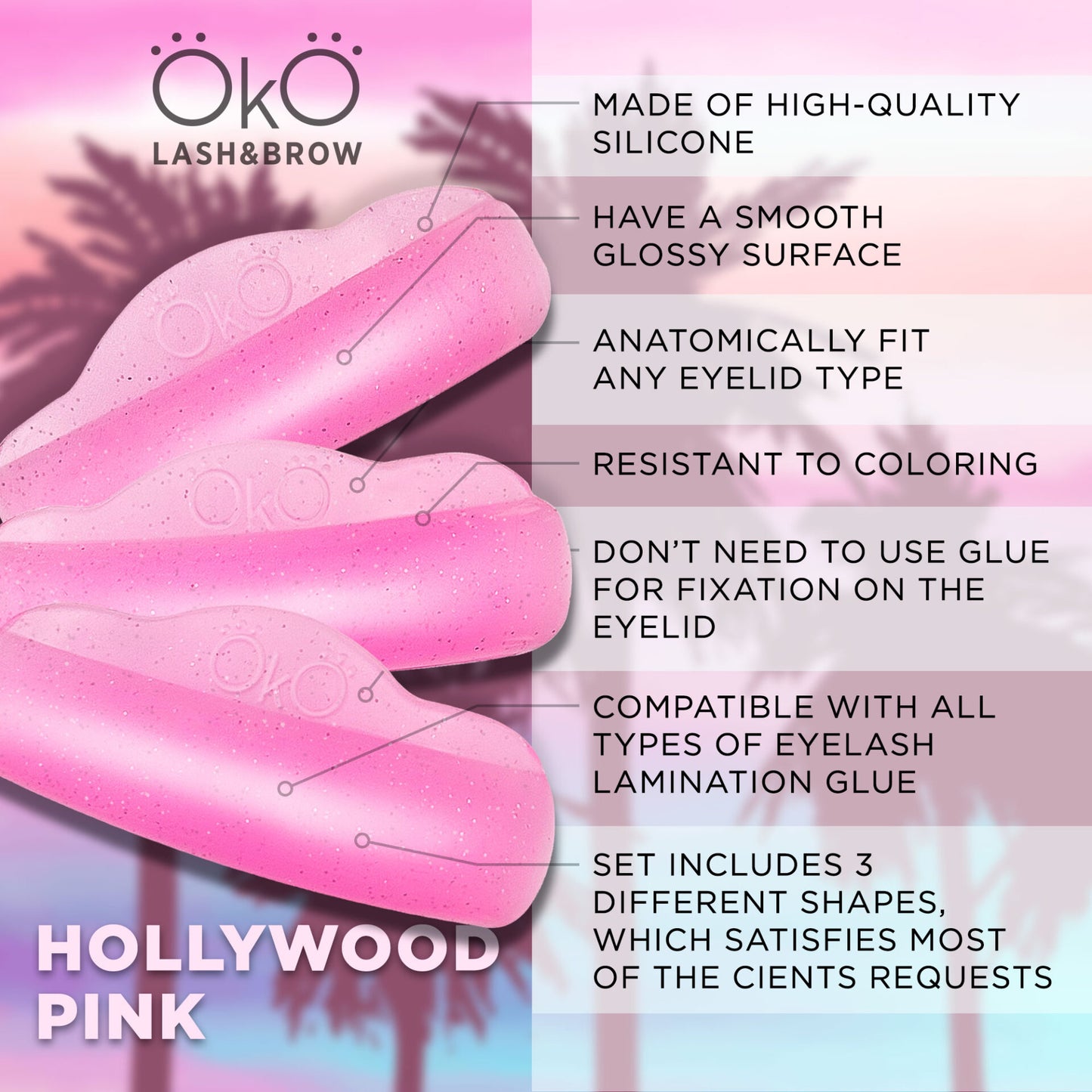 OkO Hollywood Pink Lash Lifting Pads, 3 pairs